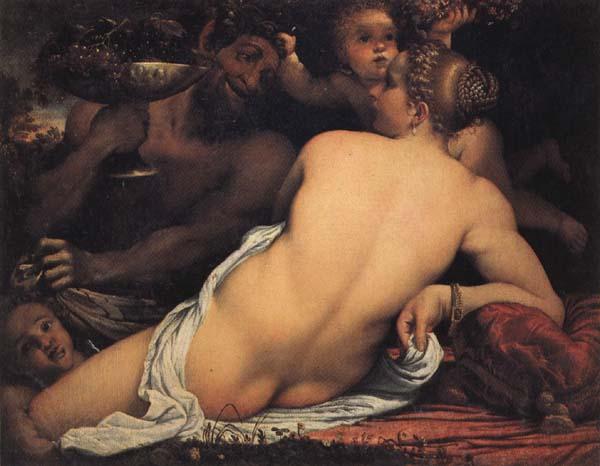 Annibale Carracci Bacchante with a Satyr and Two Cupids Norge oil painting art